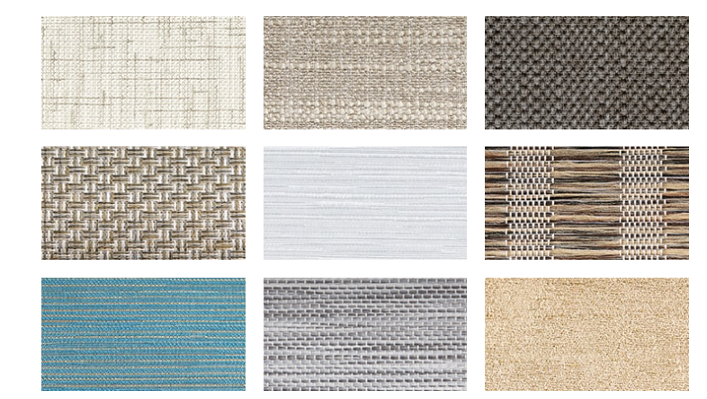 Samples of fabrics available for Hunter Douglas Vignette shades